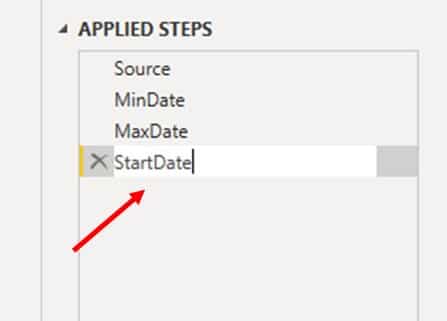 Result; 1/1/2013 Rename this step; ‘StartDate’