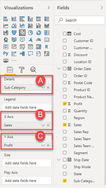 How to create scatter chart in Power BI